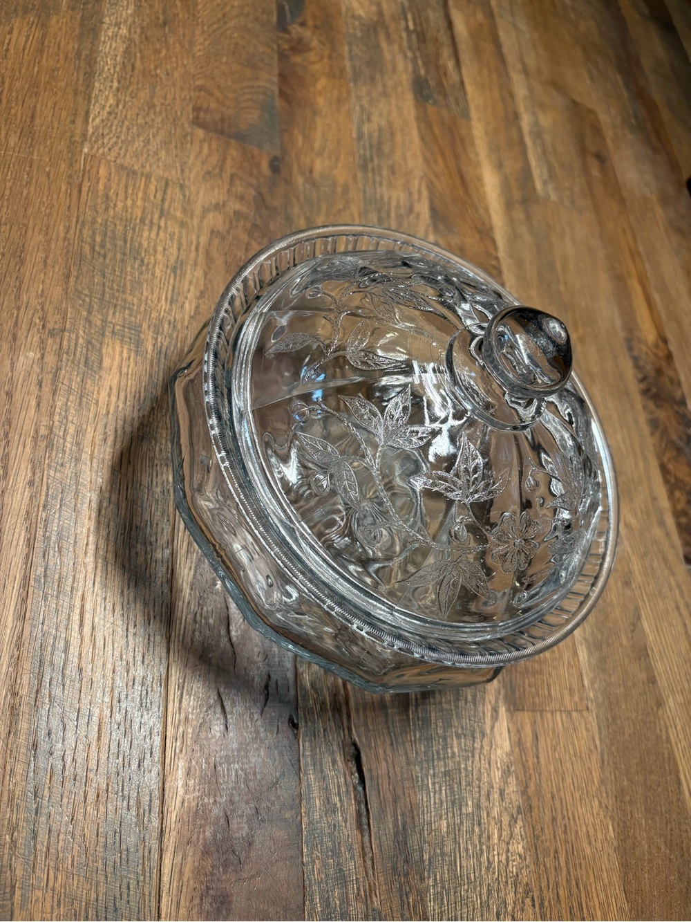 Vintage Pressed Clear Glass Floral Candy Dish with Lid